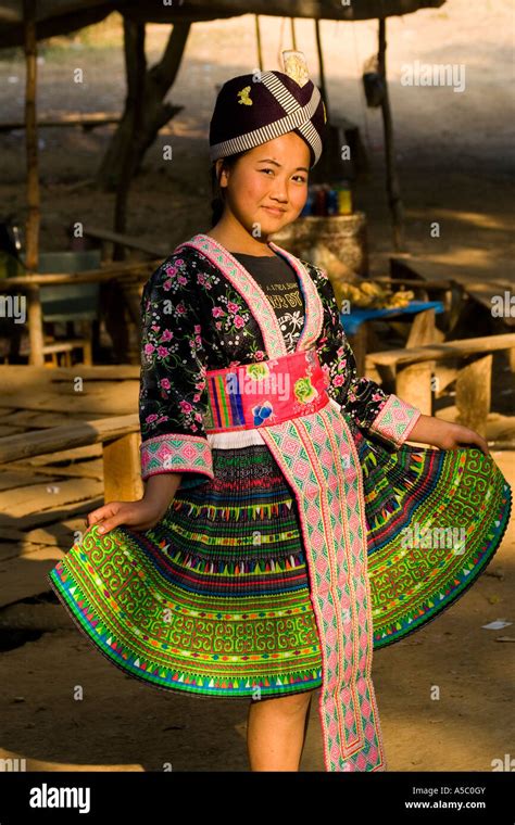 Hmong Girl In Traditional Dress Ban Khua 1 Near Luang Prabang Laos
