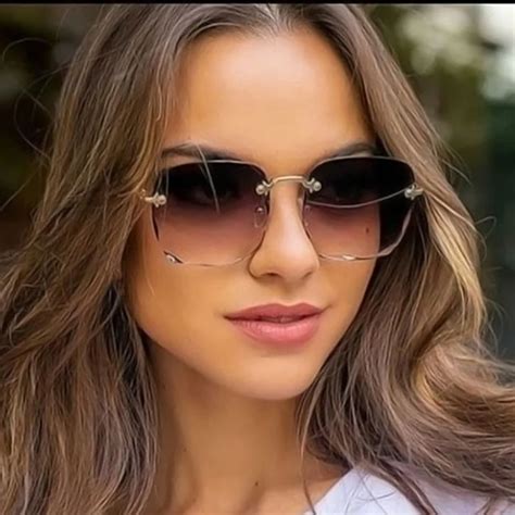 square rimless women luxury brand designer sunglasses in 2021