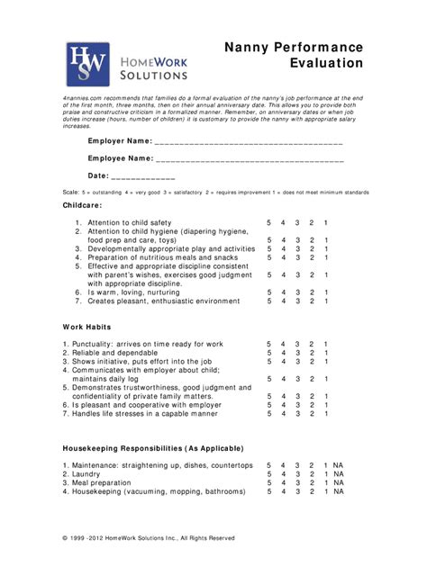 nanny performance review template fill out and sign online dochub