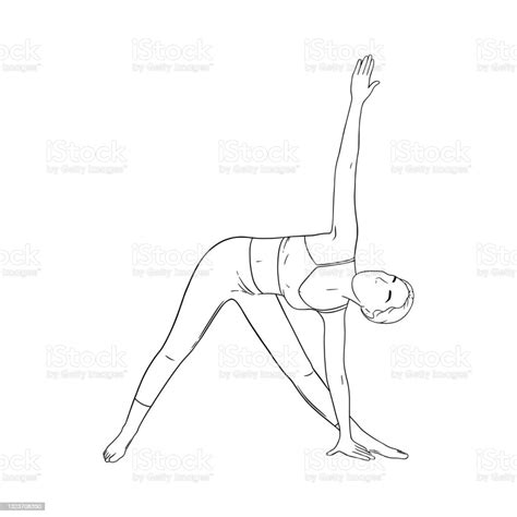 woman  triangle yoga pose trikonasana pose  hatha yoga sketch