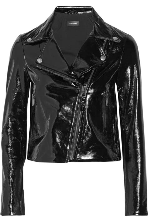 mackage lucia patent leather biker jacket in black lyst