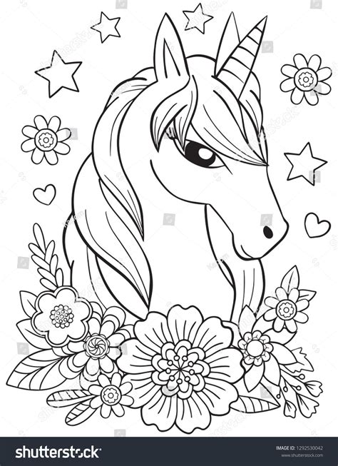 vector illustration unicorn cute doodle  flowers hand drawn