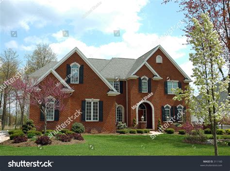 red brick colonial style house stock photo  shutterstock