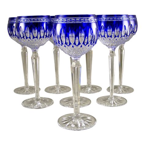 Vintage Waterford Cobalt Blue Clarendon Crystal Wine Goblets Set Of 8