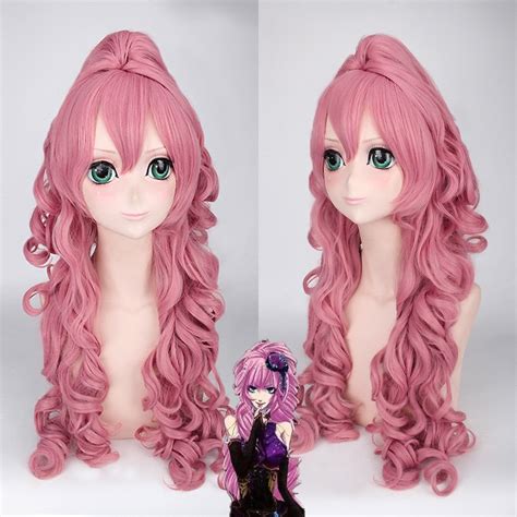 Hot Anime Game Megurine Luka Wig Halloween Pink Long Curly Hair Cosplay