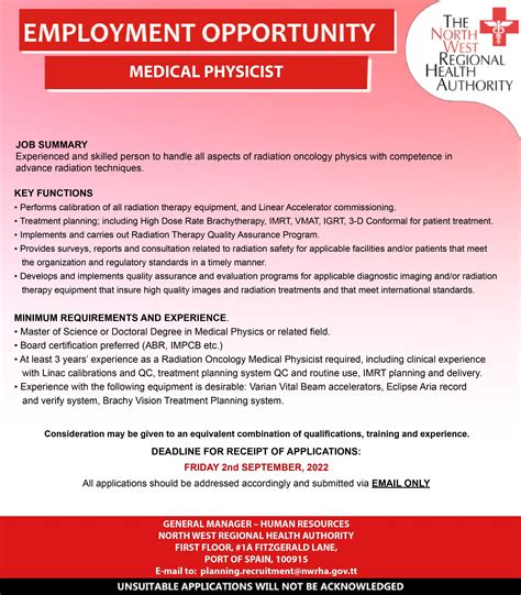 vacancy medical physicist  north west regional health authority