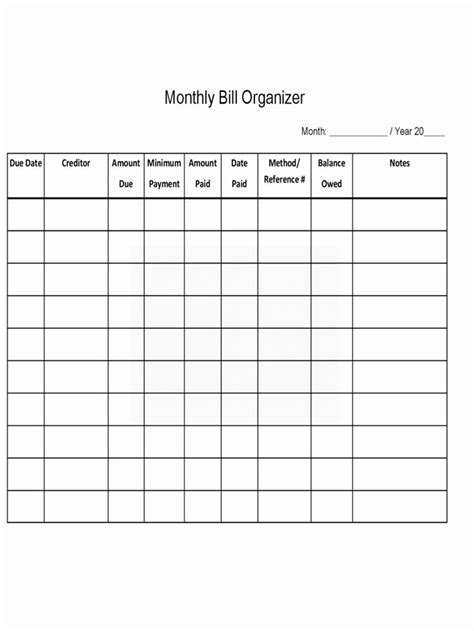 monthly bill calendar printable  printable bill calendar