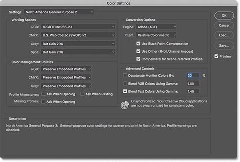photoshop essential color settings
