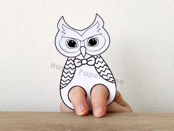 owl paper puppet printable coloring easy kids crafts happy paper time