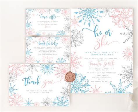 Winter Gender Reveal Party Invitation Snowflake Gender Reveal Etsy