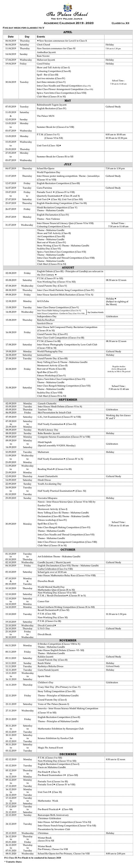 academic calendar