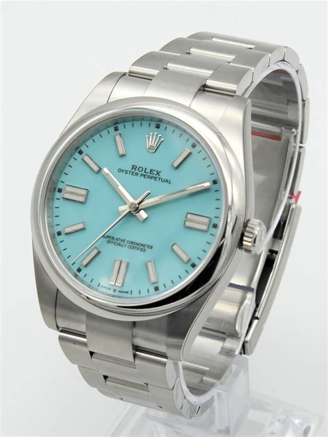 rolex oyster perpetual mm stainless steel turquoise blue tiffany dial  luxury watches