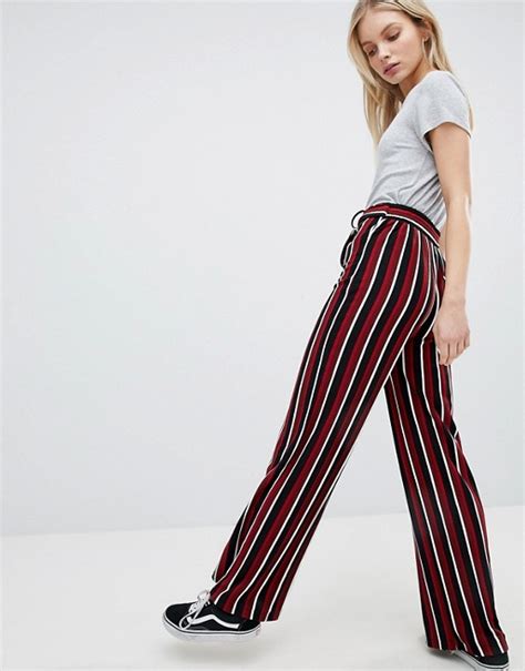 bershka wide leg trouser  colourblock stripe asos