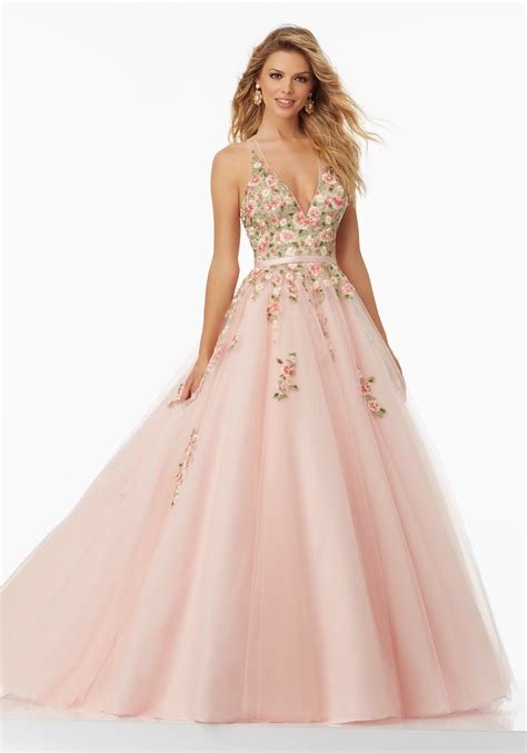 mori lee light pink prom dress  neck   ball gown floral floral prom dresses mori lee