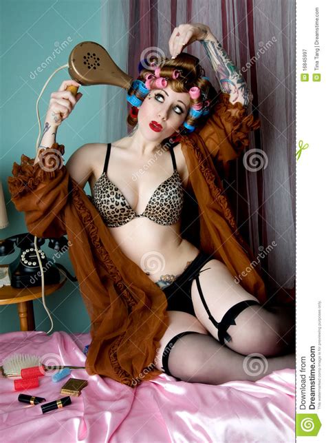 pinup girl in bedroom stock image image of color lingerie 16845997