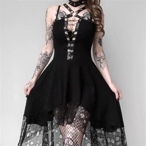 women s goth halterneck high low little black dress 65 5