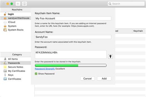 manually add passwords    assistant  keychain access