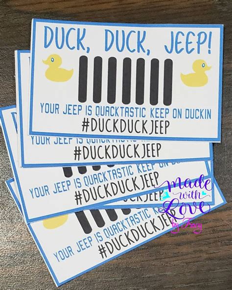 duckduck jeep cards printable  attach   rubber duck  tag
