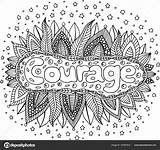 Coloring Adults Courage Mandala Stock Word Illustration Doodle Vector Depositphotos sketch template