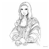 Mona Lisa Coloring Pages Lineart Simple Drawing Related Posts sketch template