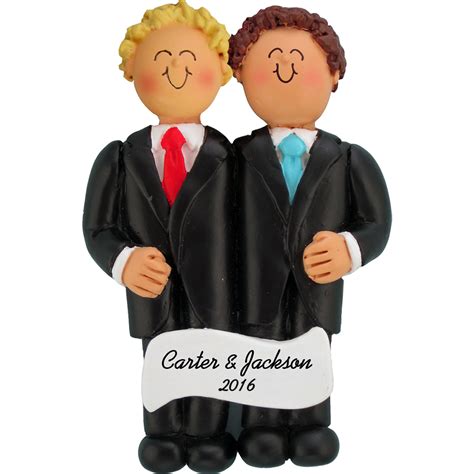 same sex wedding male blonde hair and brown hair personalized ornament