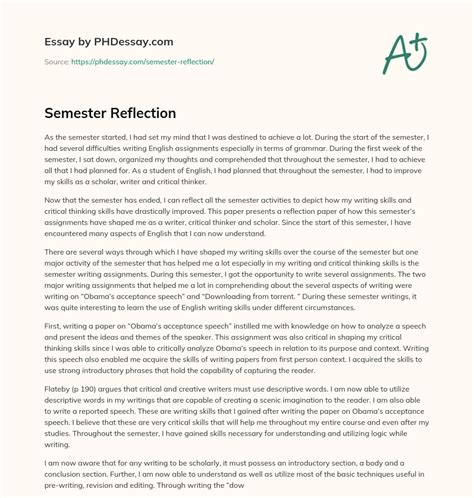 semester reflection essay  phdessaycom