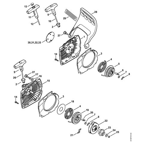 stihl ms  chainsaw ms cbe  mix parts diagram rewind starter