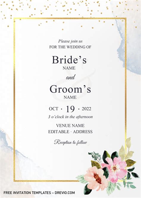 golden frame wedding invitation templates editable  microsoft