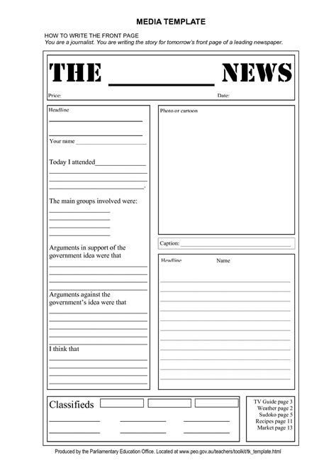 printable newspaper article template  students  printable