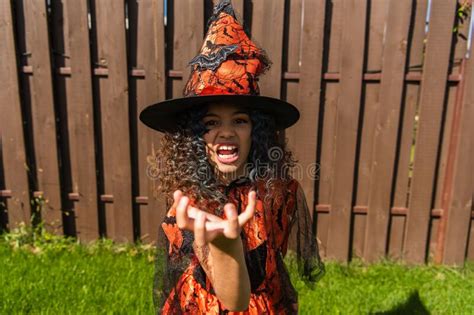 girl in witch costume and pointed stock image image of girl festive
