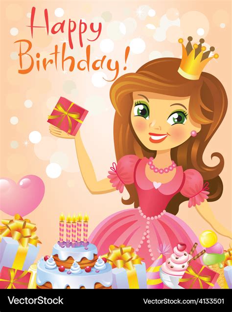 happy birthday princess greeting card royalty  vector