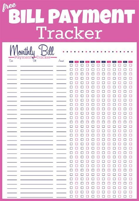 printable bill tracker manage  monthly expenses bill