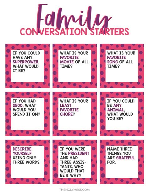 family conversation starter cards  printable  holy mess