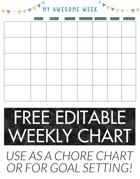 editable weekly chart great     chore chart  kids  goal setting