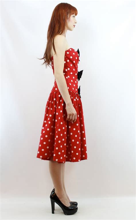 Vintage 80s Strapless Red White Polka Dot Mini Dress S M Etsy
