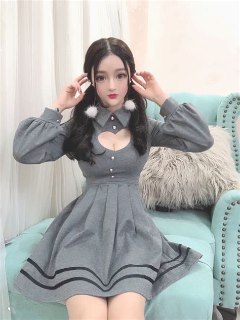 Autumn Korean Sexy Pleated Gray Dress 2018 Women Sweet Cute Hollow