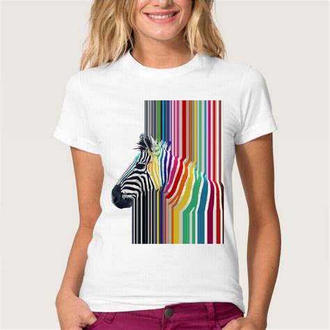 2019 newest summer fashion women s t shirt rainbow zebra design t shirt