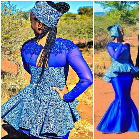 clipkulture blue tswana shweshwe traditional print top with mermaid skirt