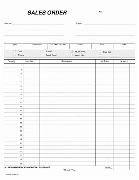 template  order form   blank order form printable order form