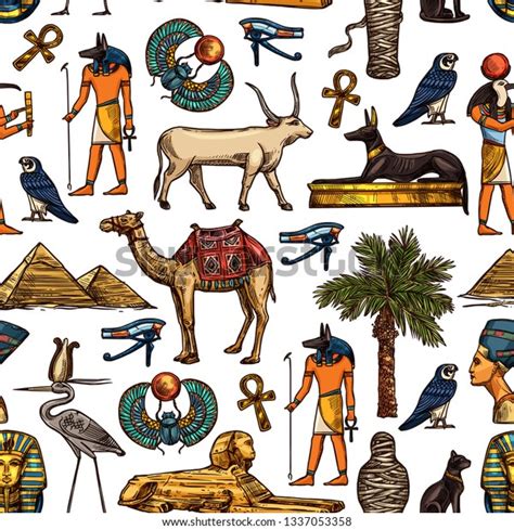Egypt Travel Destination Religion Symbols Seamless Stock