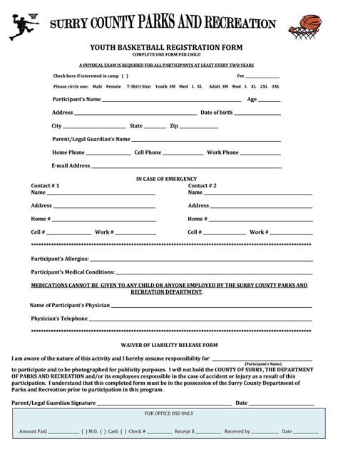 basketball registration form fill  printable fillable blank