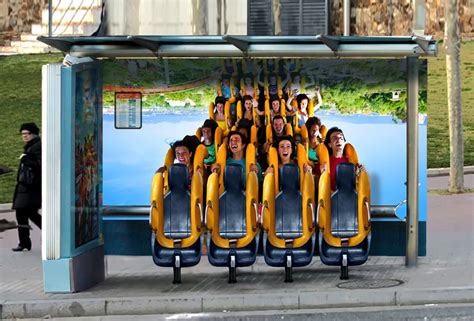 port aventura park ambient advert  rankxerocs bus stop roller coaster ads   world