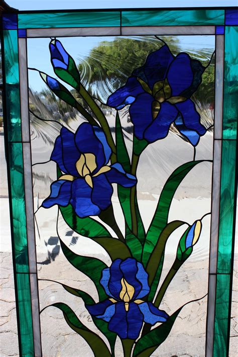 Iris Trio Stained Glass Window Panel