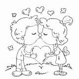 Couple Kissing Coloring Valentine Card Printable Kiss Sweet Cards Pages Surfnetkids Anime Visit Valentines Color sketch template