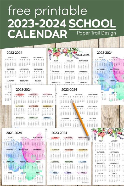 printable calendar    school year  flowers