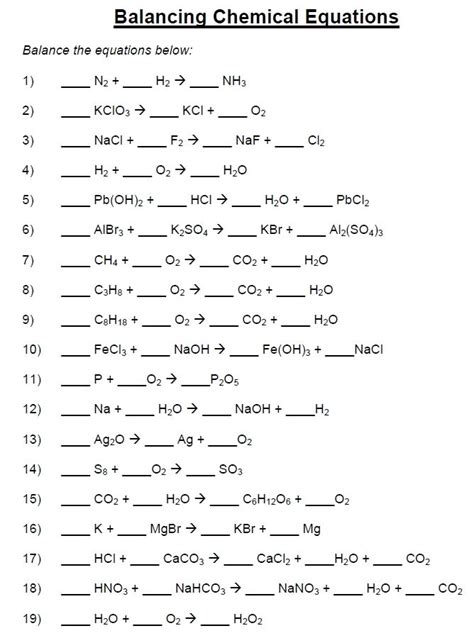 balancing equations answer key balancing chemical equation worksheet