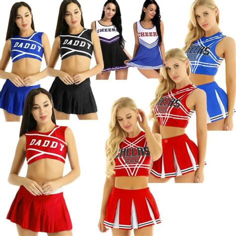 sexy women cheerleader costume cosplay fancy dress crop top mini skirt