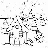 Colorear Navidad Nieve Casita sketch template