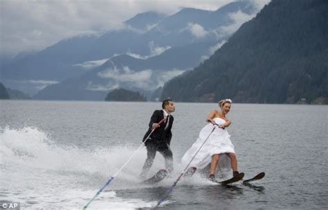 water skiing wedding you may kiss the bride provided