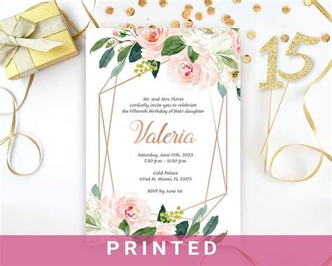 printed quinceanera invitation floral quince invitations sweet